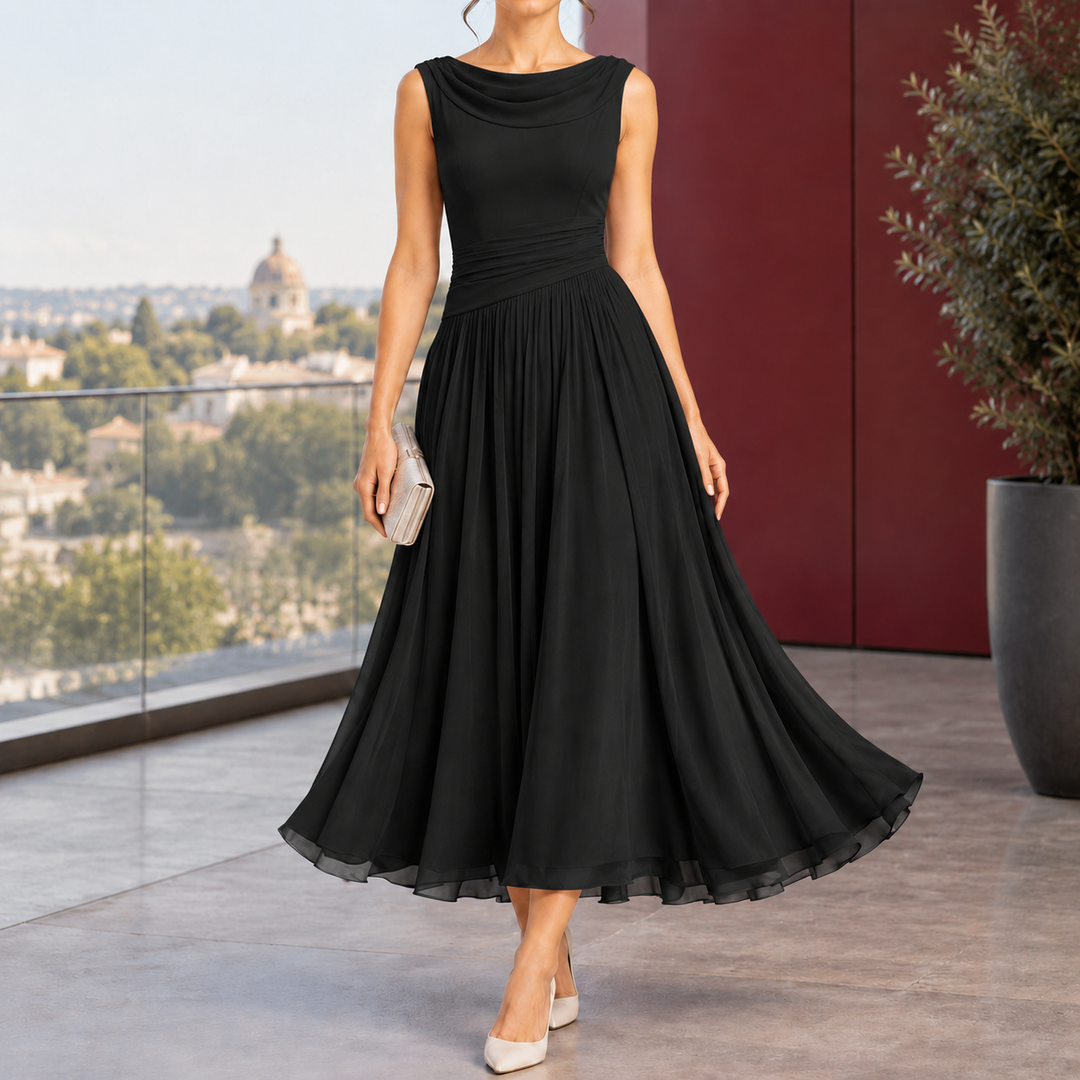 Calla-Grace Draped Midi Dress, view 3 - Elena Harper