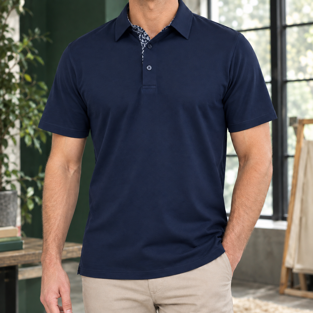 Laurent Monaco Patterned Collar Polo Shirt for Men, view 3 - Elena Harper