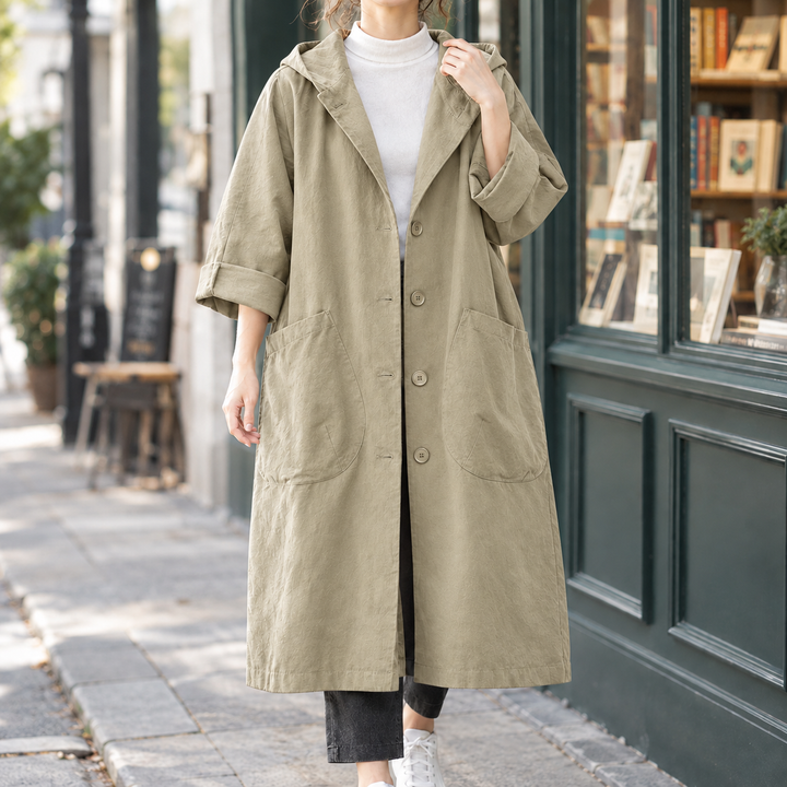 Women's Hooded Longline Button-Front Coat Stockbridge, view 3 - Elena Harper
