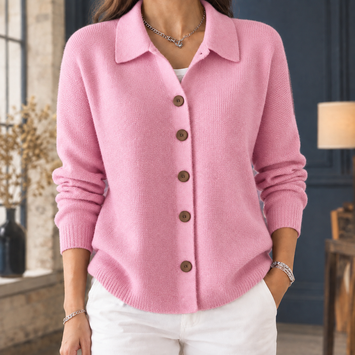 Women's Wool Collared Button-Through Cardigan Annis, view 3 - Elena Harper
