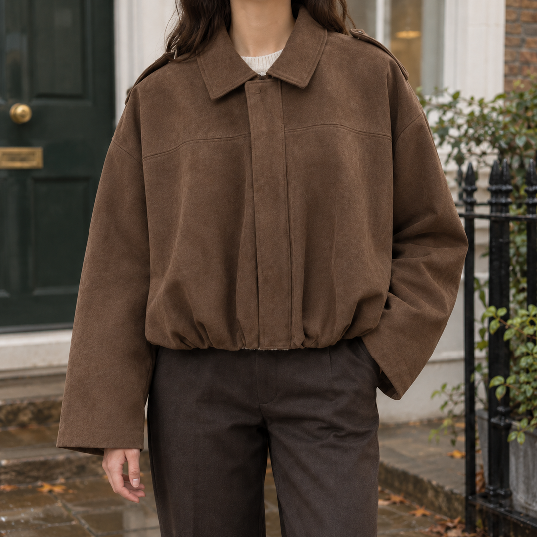 Women's Relaxed Suede-Effect Bomber Jacket with Concealed Zip – Skipton