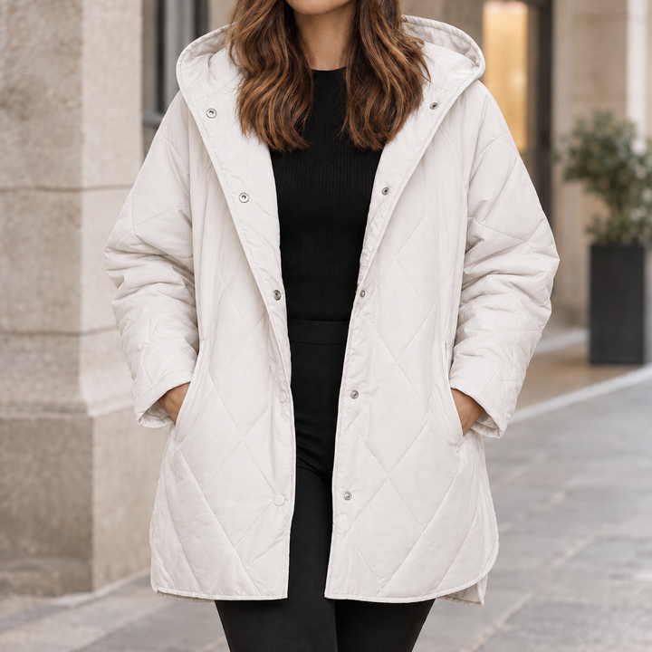 Women's Hooded Diamond-Quilted Jacket with Snap Front Highgate, view 3 - Elena Harper