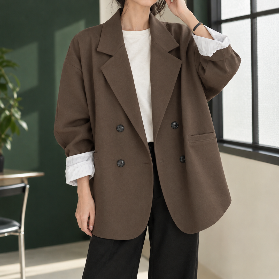 Women's Oversized Double-Breasted Blazer with Notched Lapels – Cromarty