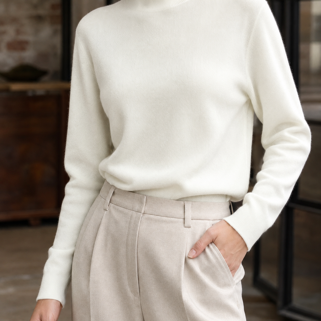 Women's Fine Rib Mock Neck Jumper Agnetha, view 3 - Elena Harper
