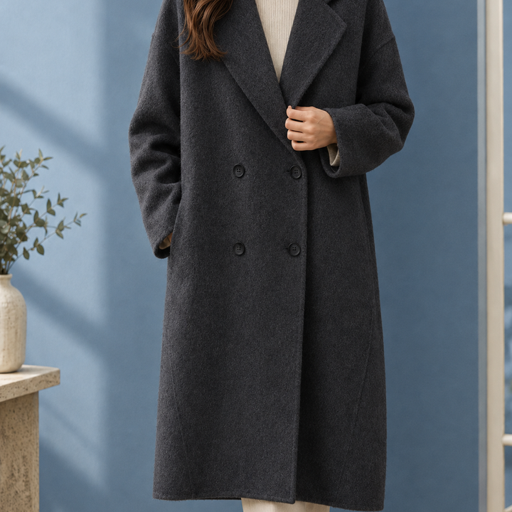Women's Double-Breasted Wool Cocoon Coat Alresford, view 4 - Elena Harper
