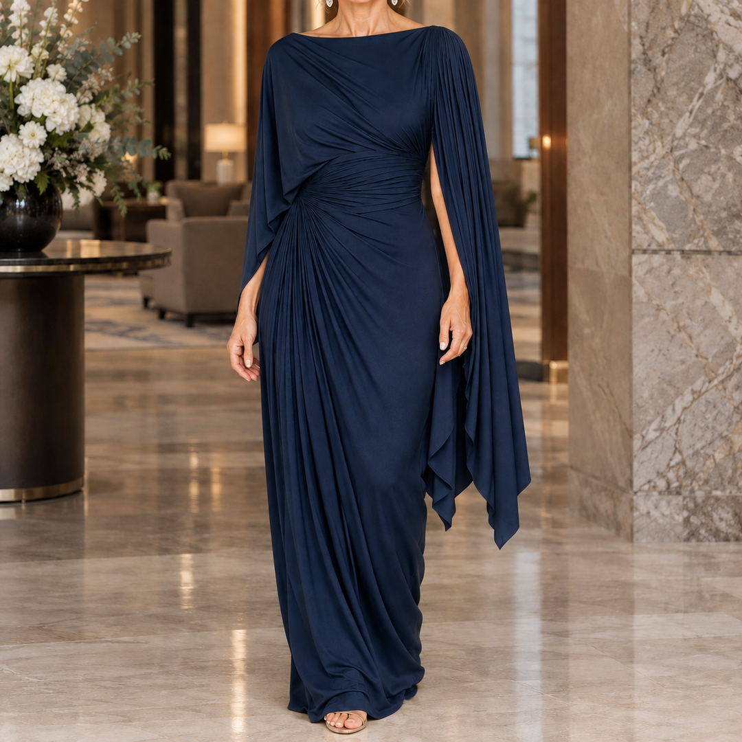 Annabel-Hope Ruched Cape Dress