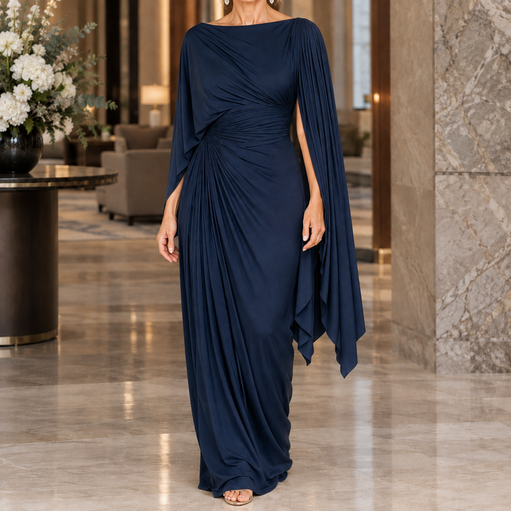 Annabel-Hope Ruched Cape Dress