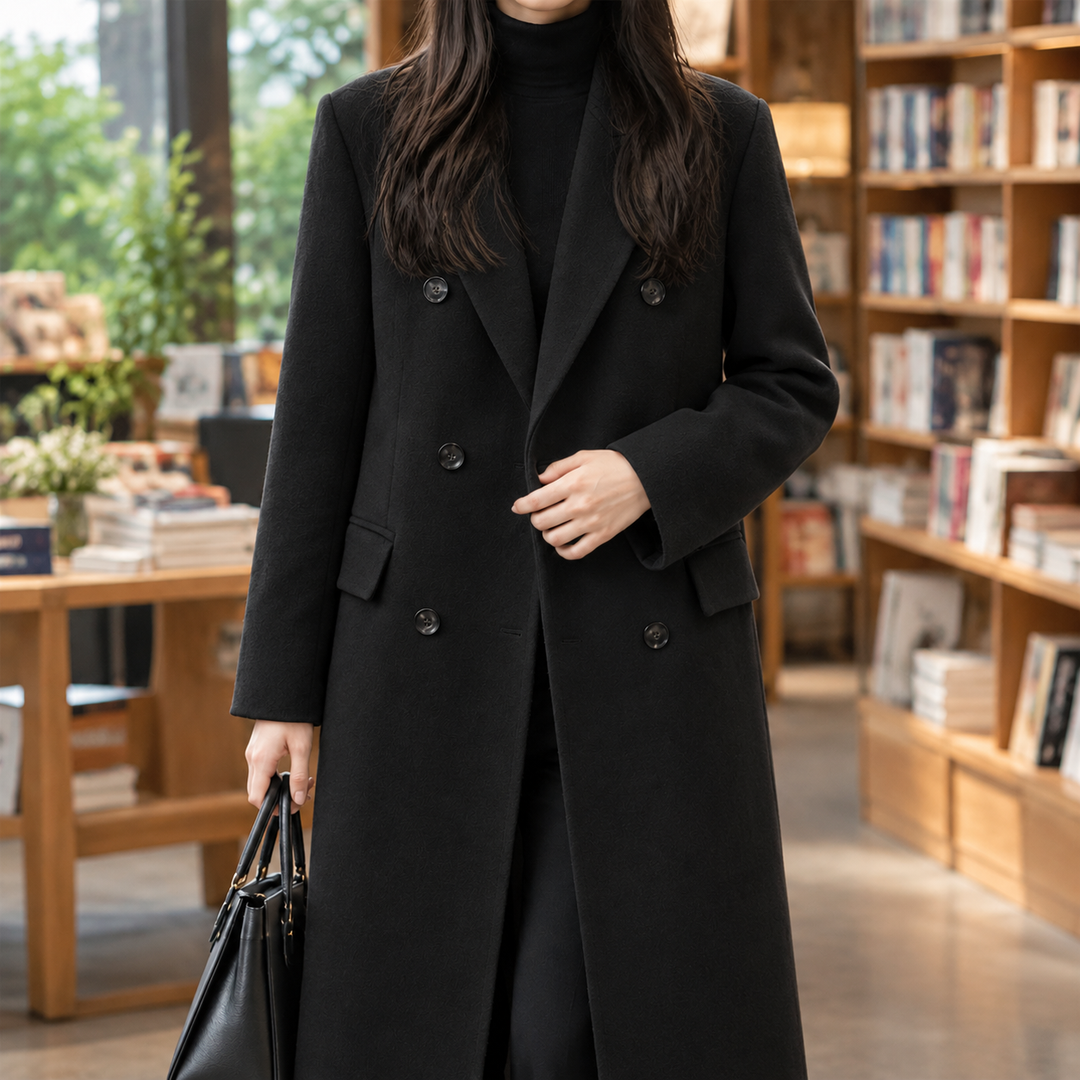 Women's Double-Breasted Longline Overcoat Wivenhoe, view 3 - Elena Harper