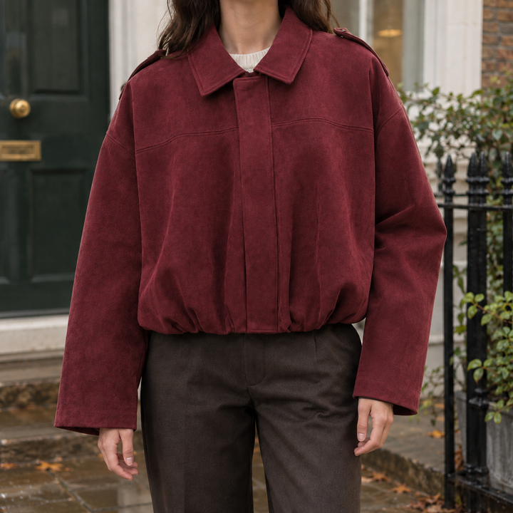 Women's Relaxed Suede-Effect Bomber Jacket with Concealed Zip – Skipton
