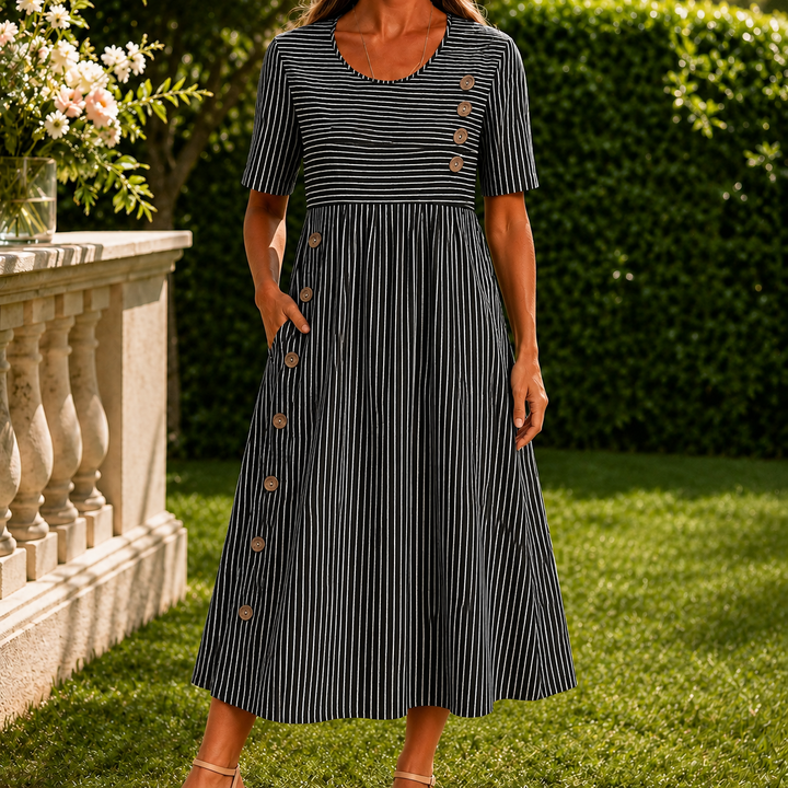 Fenna-Elise Striped Midi Dress, view 4 - Elena Harper