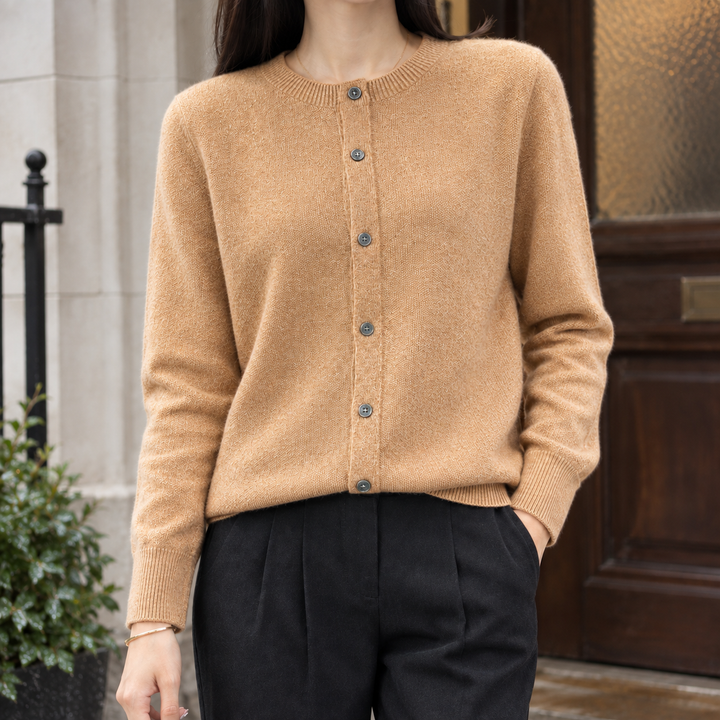 Women's Wool-Rich Crew Neck Button-Through Cardigan Paulette, view 4 - Elena Harper
