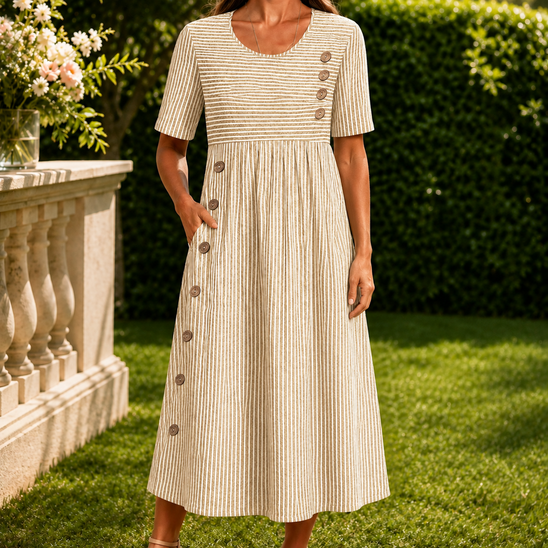 Fenna-Elise Striped Midi Dress, view 5 - Elena Harper