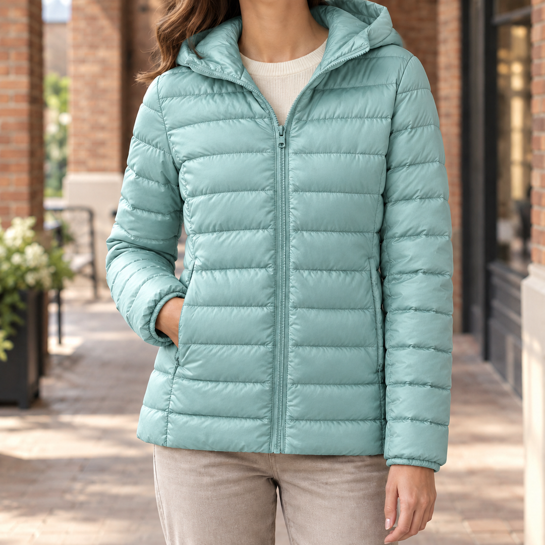 Women's Hooded Slim Quilted Puffer Jacket Goring, view 5 - Elena Harper