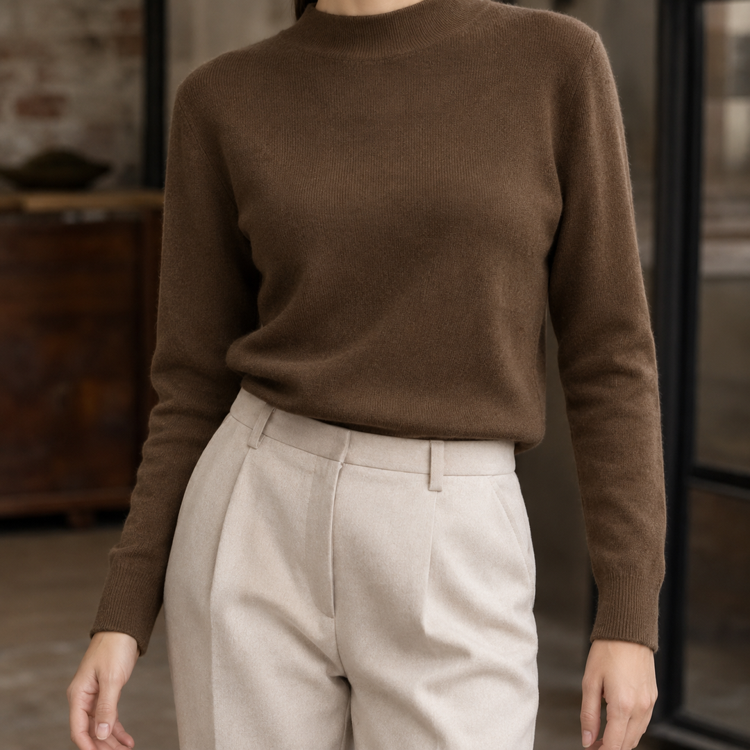 Women's Fine Rib Mock Neck Jumper Agnetha, view 5 - Elena Harper