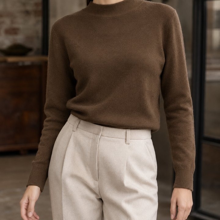 Women's Fine Rib Mock Neck Jumper Agnetha, view 5 - Elena Harper