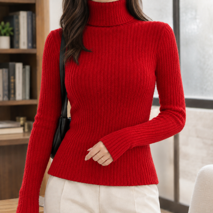 Women's Wool Blend Ribbed Slim Fit Roll Neck Jumper Heulwen, view 4 - Elena Harper