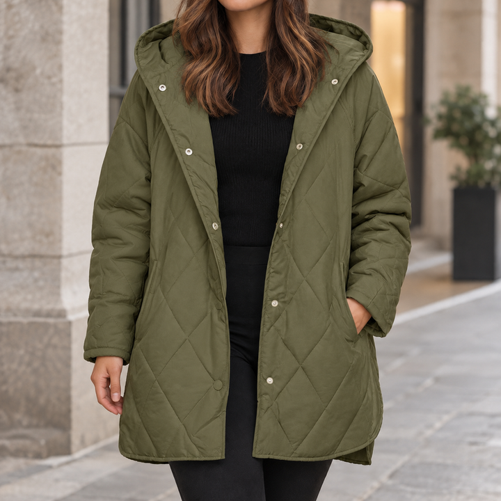 Women's Hooded Diamond-Quilted Jacket with Snap Front Highgate, view 5 - Elena Harper