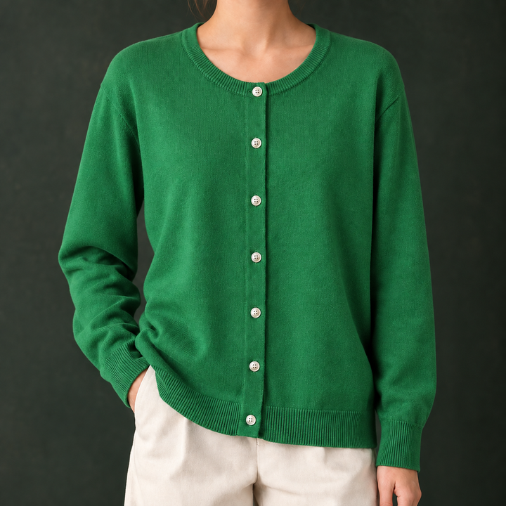Women's Fine Knit Crew Neck Button-Through Cardigan Avis, view 5 - Elena Harper