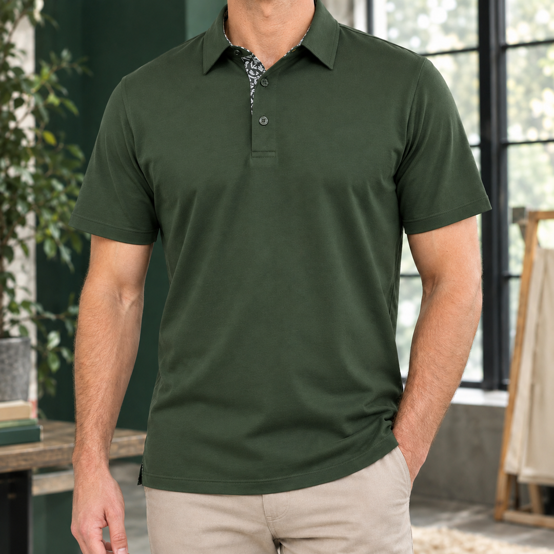 Laurent Monaco Patterned Collar Polo Shirt for Men, view 6 - Elena Harper