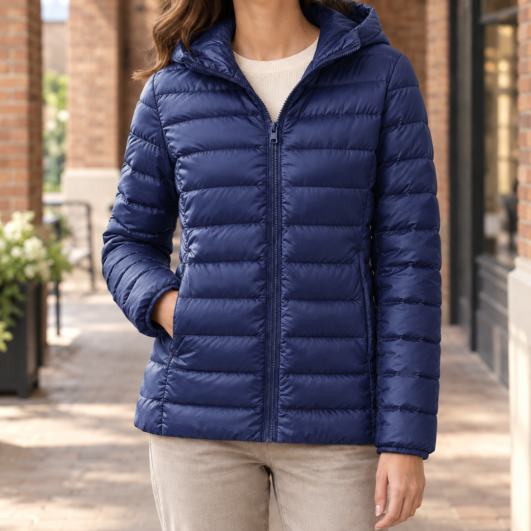 Women's Hooded Slim Quilted Puffer Jacket Goring, view 6 - Elena Harper