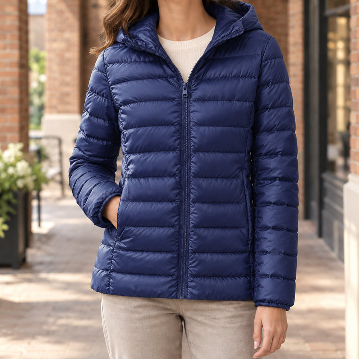 Women's Hooded Slim Quilted Puffer Jacket Goring, view 6 - Elena Harper