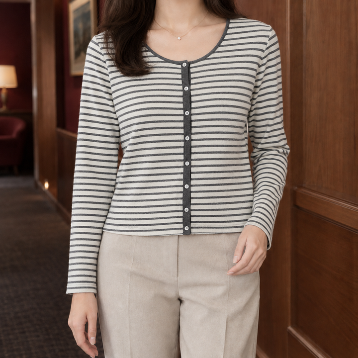 Women's Fine Knit Scoop Neck Button-Through Cardigan Morvoren, view 5 - Elena Harper