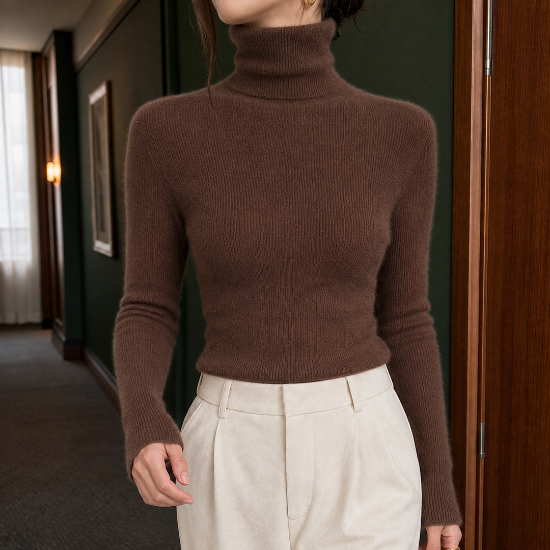 Women's Slim Fit Fine Ribbed Roll Neck Jumper Sigrid, view 6 - Elena Harper