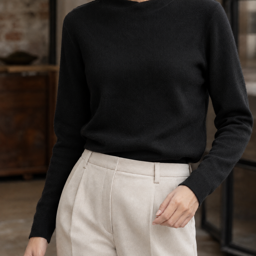 Women's Fine Rib Mock Neck Jumper Agnetha, view 6 - Elena Harper