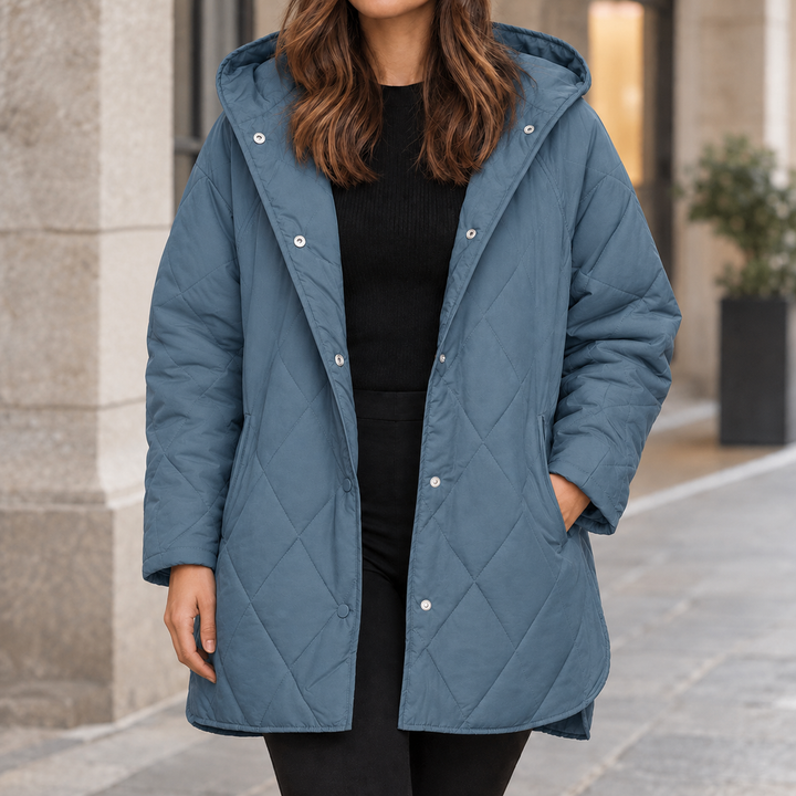 Women's Hooded Diamond-Quilted Jacket with Snap Front Highgate, view 7 - Elena Harper