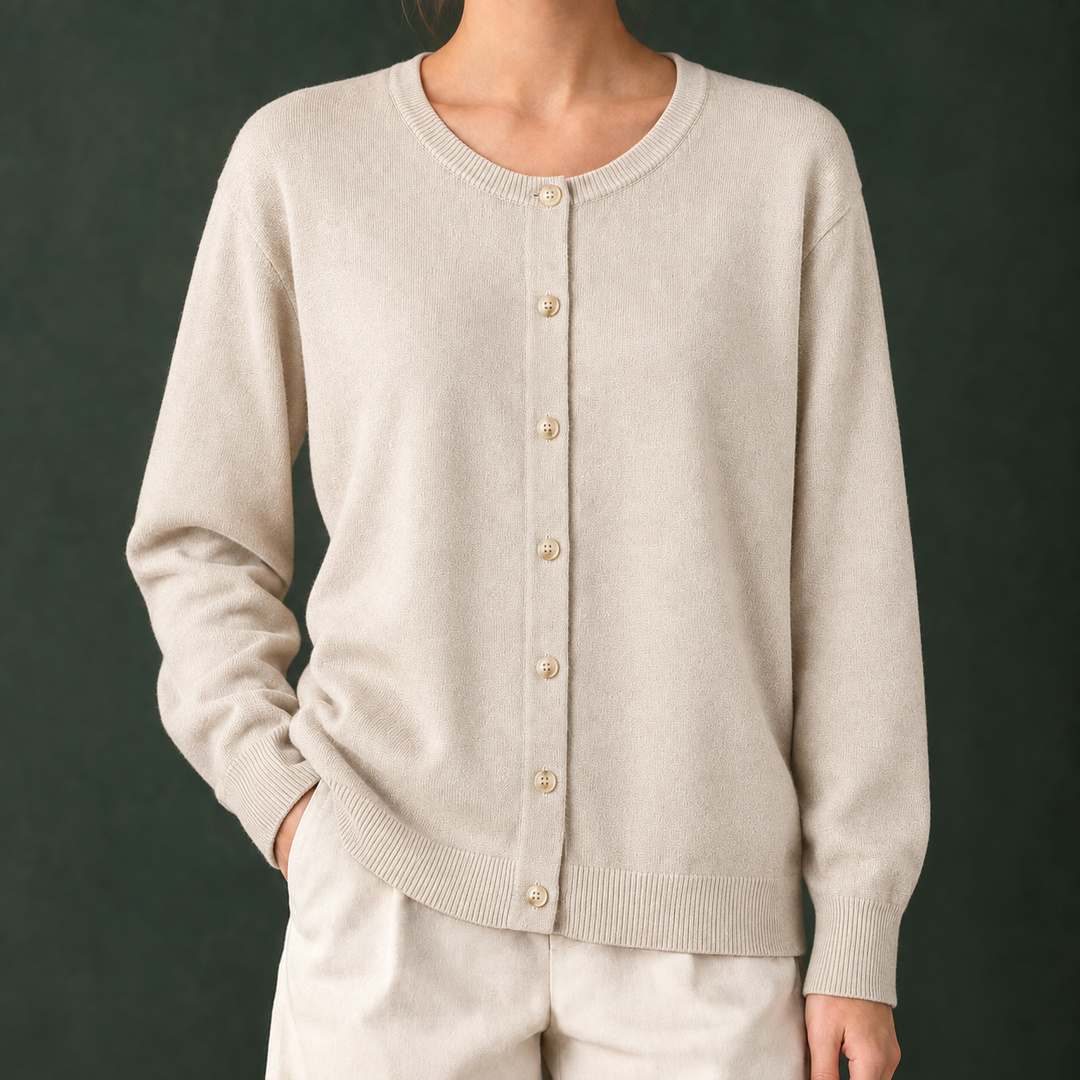 Women's Fine Knit Crew Neck Button-Through Cardigan Avis, view 7 - Elena Harper