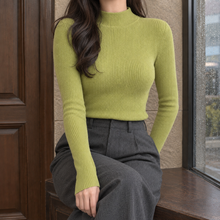 Women's Fitted Rib Knit Mock Neck Jumper Catriona, view 7 - Elena Harper