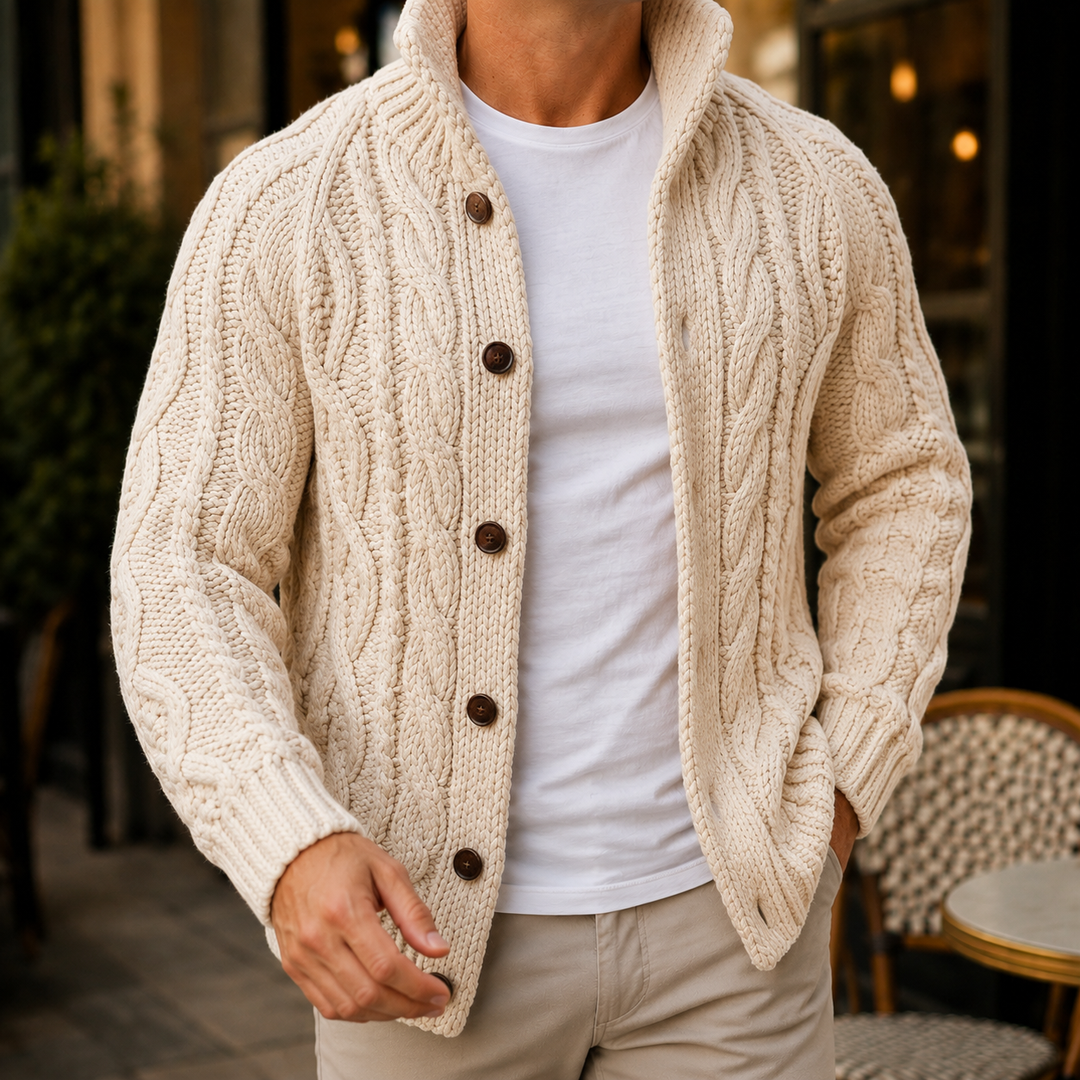 Caius Cable Knit Sweater, view 7 - Elena Harper