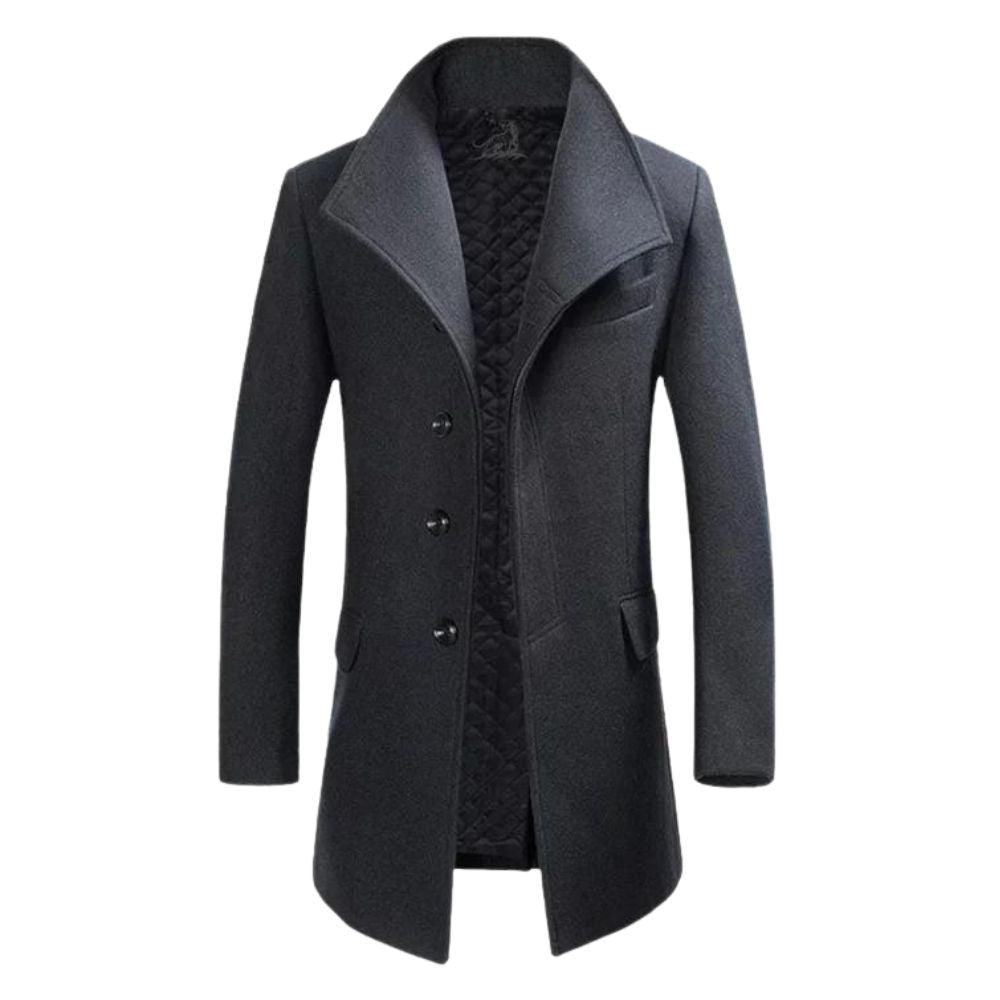 Men's Notch Lapel Wool Blend Coat with Quilted Lining