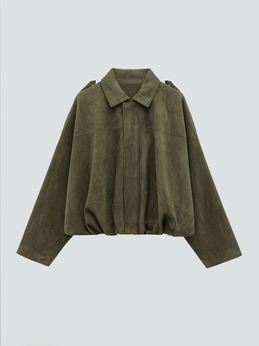 Oversized women's jacket with suede effect, loose fit, modern mid-season style