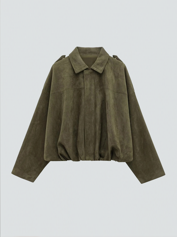 Oversized women's jacket with suede effect, loose fit, modern mid-season style