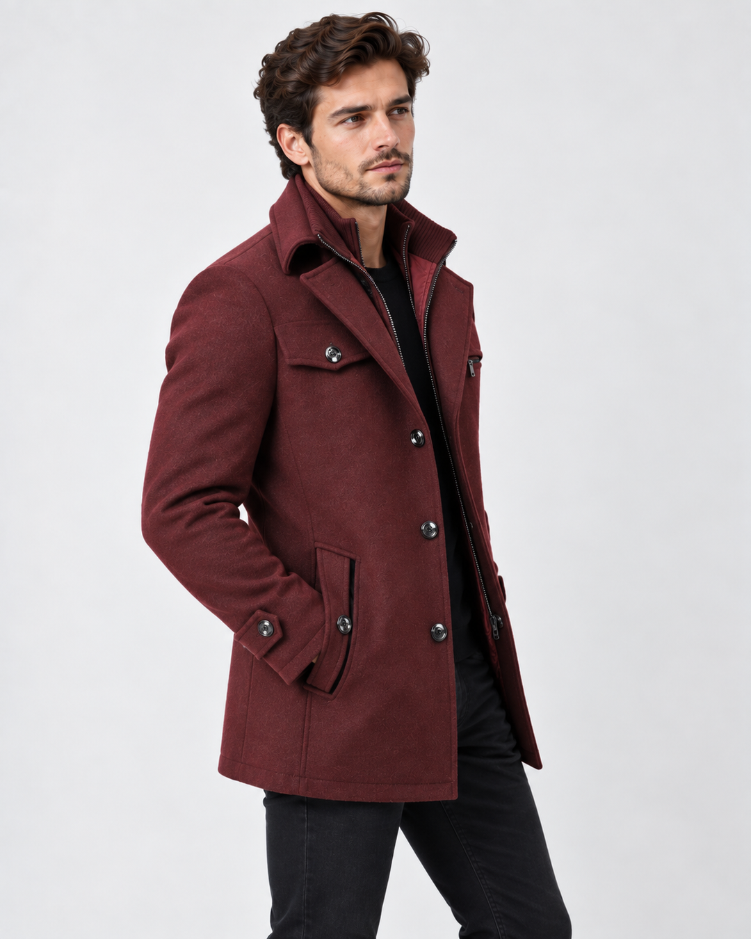 Warm Winter Jacket for Men with Textured Collar for Cold Days