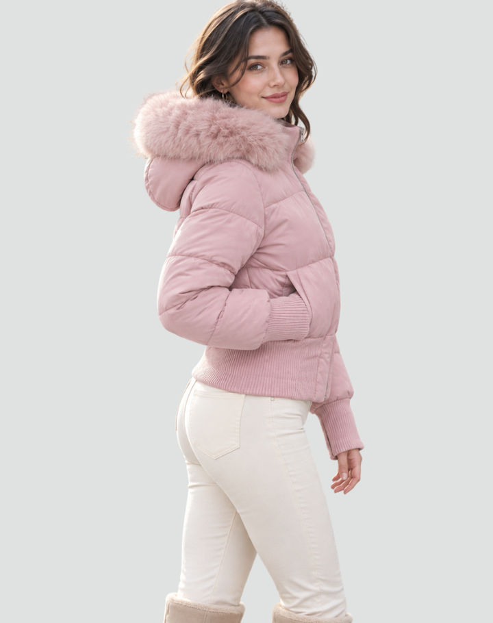 Sylvie - Stylish Short Down Jacket with Fur