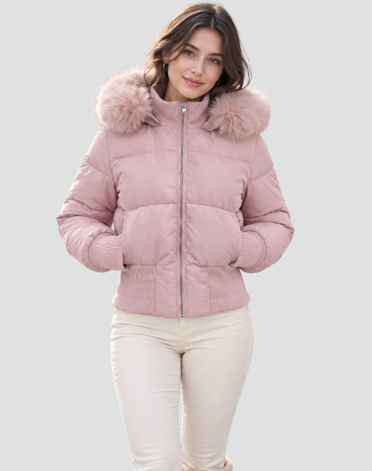 Sylvie - Stylish Short Down Jacket with Fur