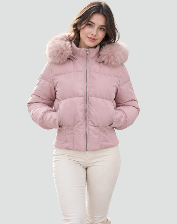 Sylvie - Stylish Short Down Jacket with Fur