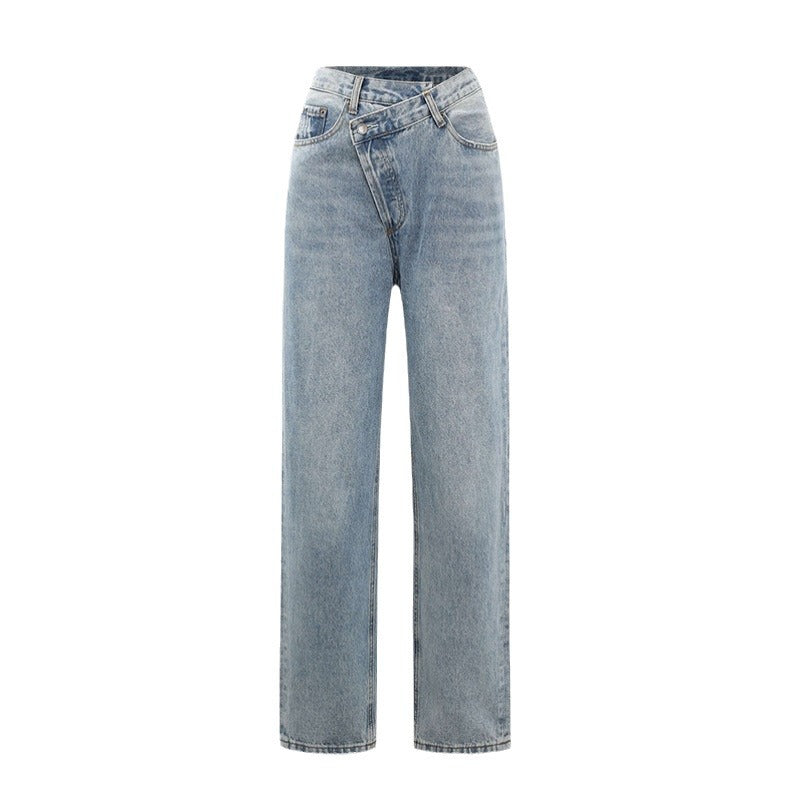 Ladies' Wide Leg Crossover Waistband Casual Jeans