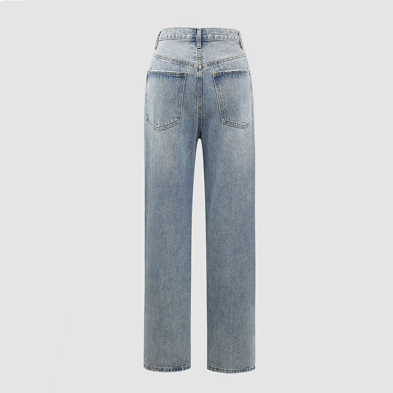 Ladies' Wide Leg Crossover Waistband Casual Jeans