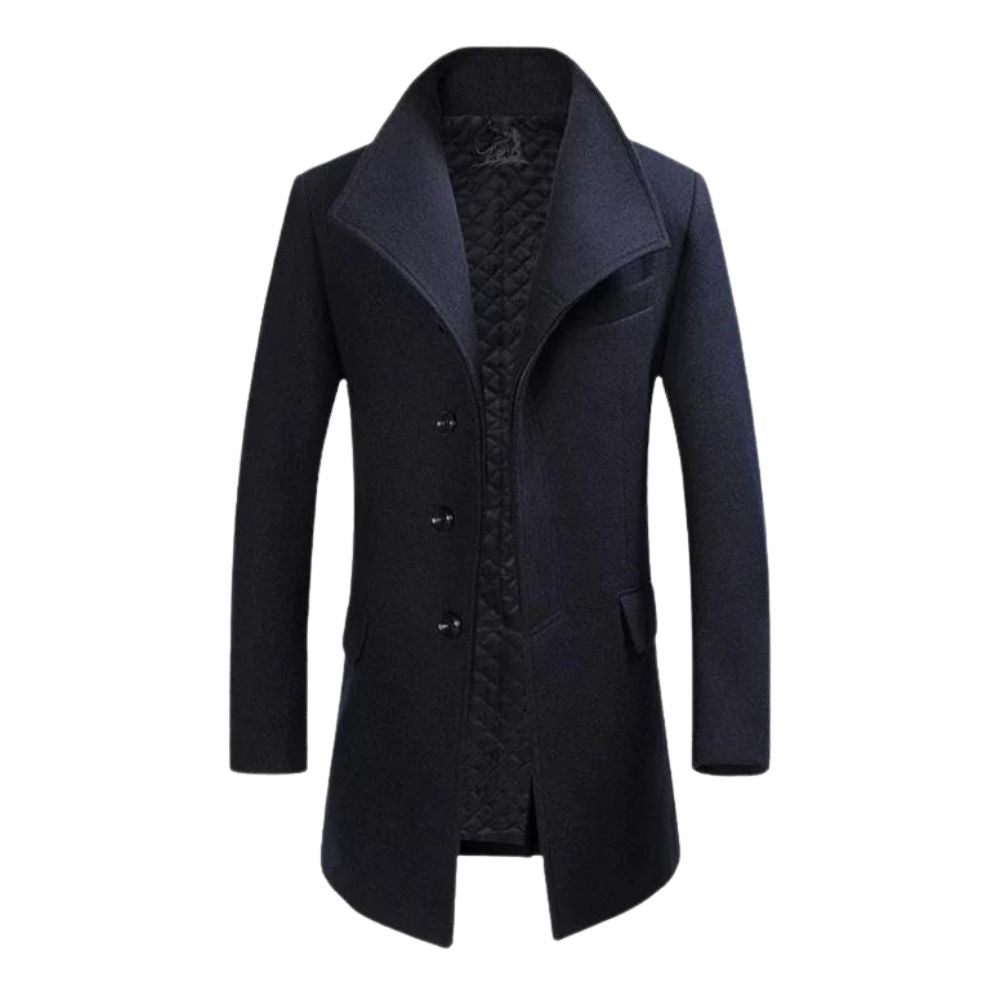 Men's Notch Lapel Wool Blend Coat with Quilted Lining