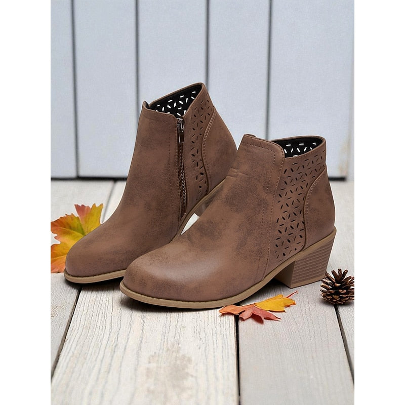 Sylvie - Elegant Suede Cut-Out Ankle Boots