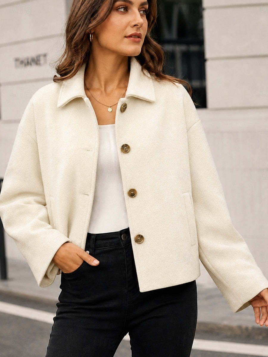 Short Women's Coat with Buttons - Classic and Comfortable
