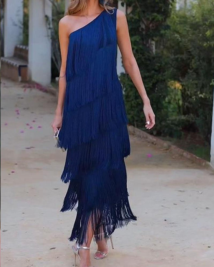 Maya-Off Shoulder elegant fringe dress - Elena Harper