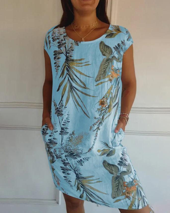 Light Cotton-Linen Dress with V-Neck and Pockets | Ideal for Summer