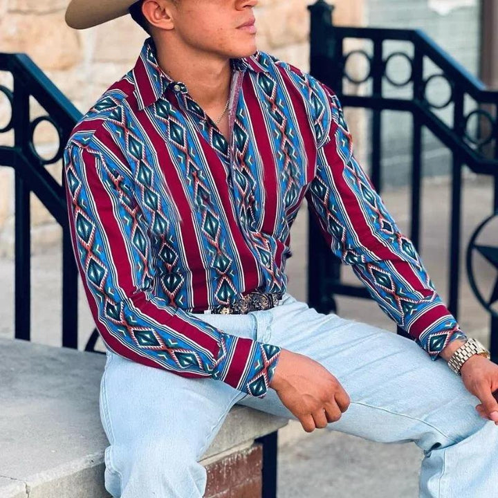 Men's Western Striped Shirt - Casual Long Sleeve