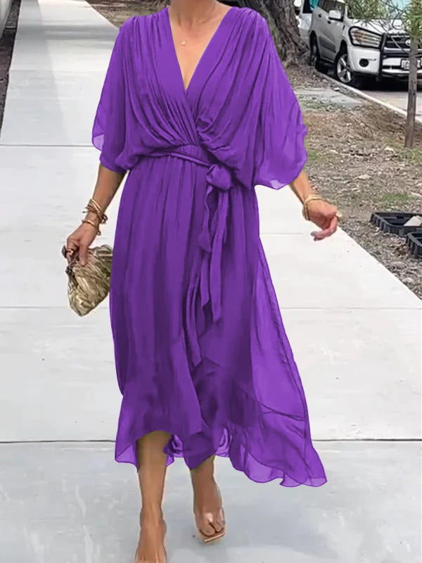 Thyra -  V Neck Midi Dress