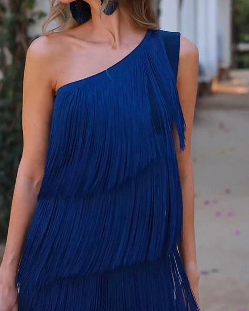 Maya-Off Shoulder elegant fringe dress - Elena Harper