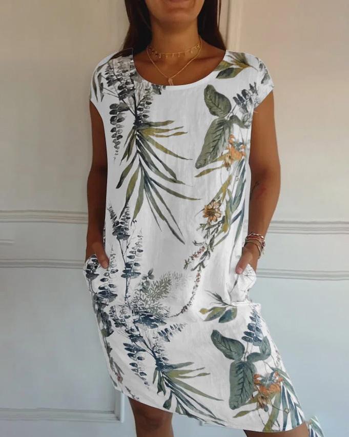 Light Cotton-Linen Dress with V-Neck and Pockets | Ideal for Summer